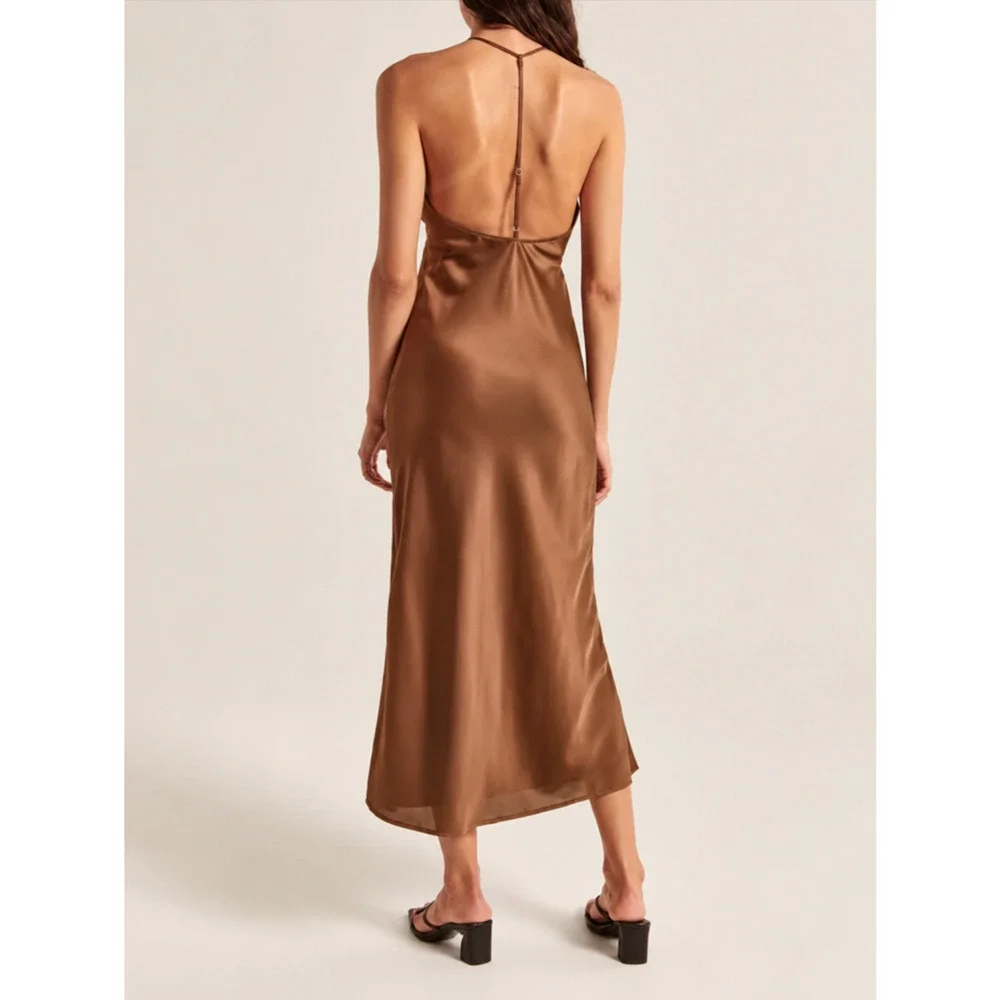 Abercrombie & Fitch Julia Two-Tone Satin Slip Maxi Dress Sz S Y2K Coquette Glam